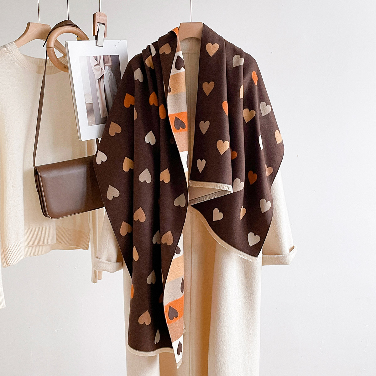 Cashmere Pashmina Wrap - 모조 캐시미어 따뜻한 스카프 여성용 프린지